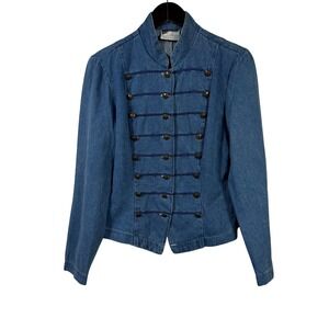 Vtg Granite Denim Military Jacket Women's 5 Button Front Structured Band Blue